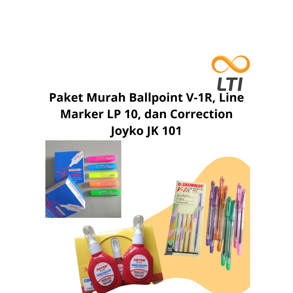 

Paket Murah 2pcs ballpoint V-1R, Line Marker LP 10, dan Correction Joyko JK 101