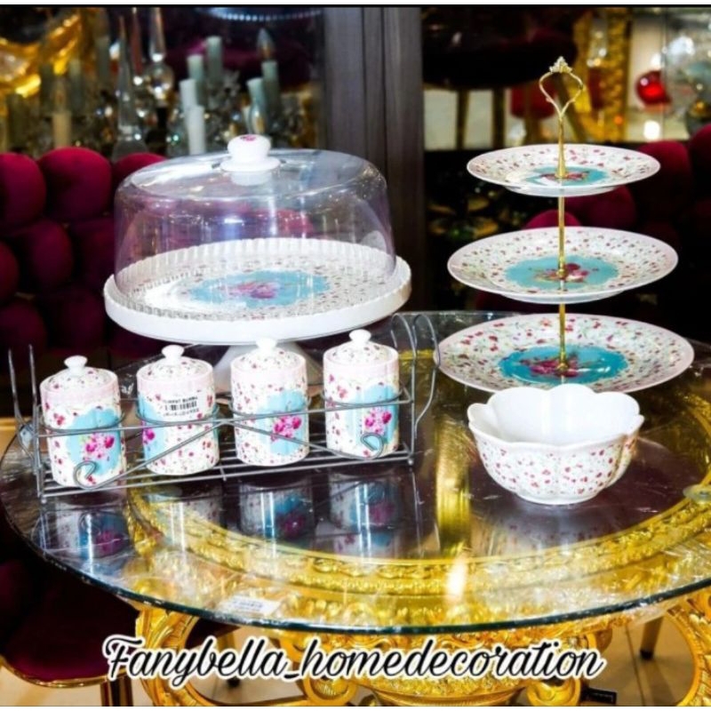 Keramik Dapur Prasmanan Queen Rose pink shabby piring tempat kue bolu keramik lebaran motif bunga pi