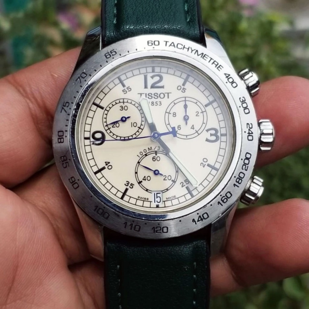 Jam Tangan Swiss Made Tissot T-Sport V8 Quartz Chronograph Ivory Cream Dial Sapphire Crystal