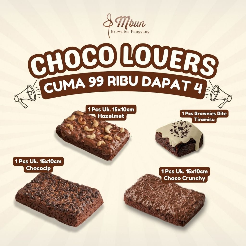 

Paket Bundling - CHOCO LOVERS | Mbun Brownies Panggang | Brownies Melted | Fudgy Brownies | Coklat | Keju | Makanan Ringan