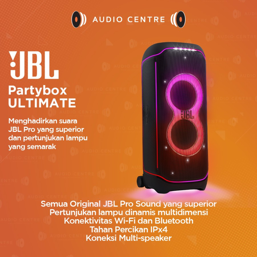 JBL Partybox Ultimate 1100W RMS Wifi Bluetooth Speaker Dolby Atmos with Mic Input & Guitar Port