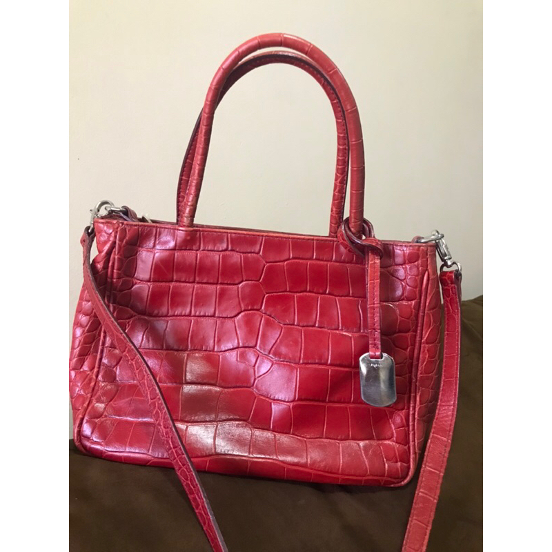 Tas Sling Bag Furla Merah Kulit Croco