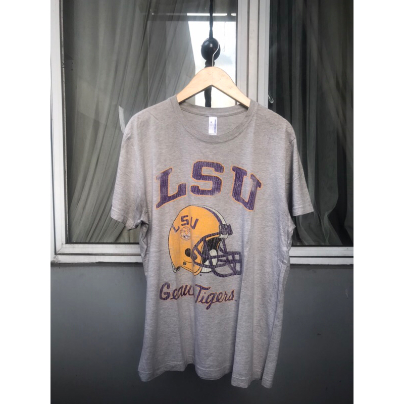 Official Shirt Baju Kaos Vintage Pria NCAA College University LSU Tigers Abu Grey Perrin Size L