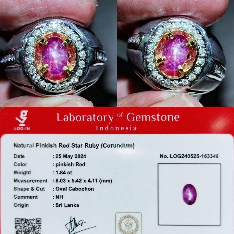 Batu cincin 1.84ct natural ruby star srilanka No heat NH