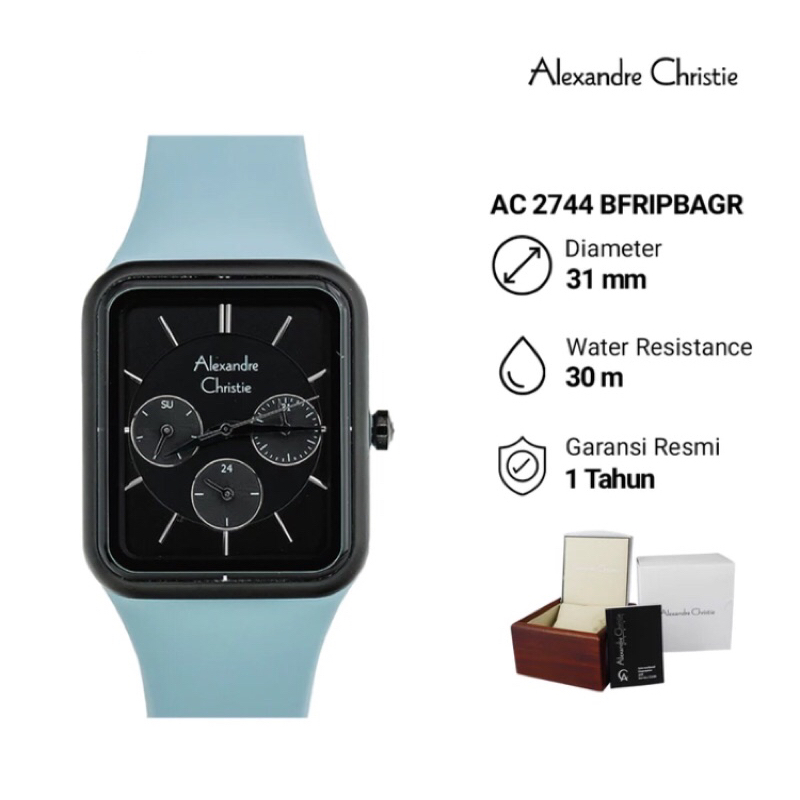 jam tangan wanita alexandre Christie 2744 ac2744 ac2744bf  rubber original bergaransi