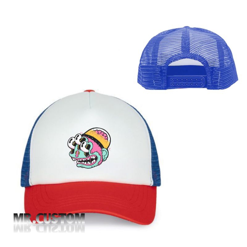Topi Trucker Monster Logo - Topi Jaring Casual Pria Dan Wanita Dewasa