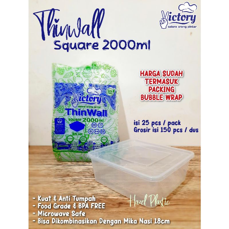 [isi 25 pcs] THINWALL SQUARE 2000ml VICTORY / KOKIKU / TEPAK MAKAN / KOTAK MAKAN PLASTIK PERSEGI