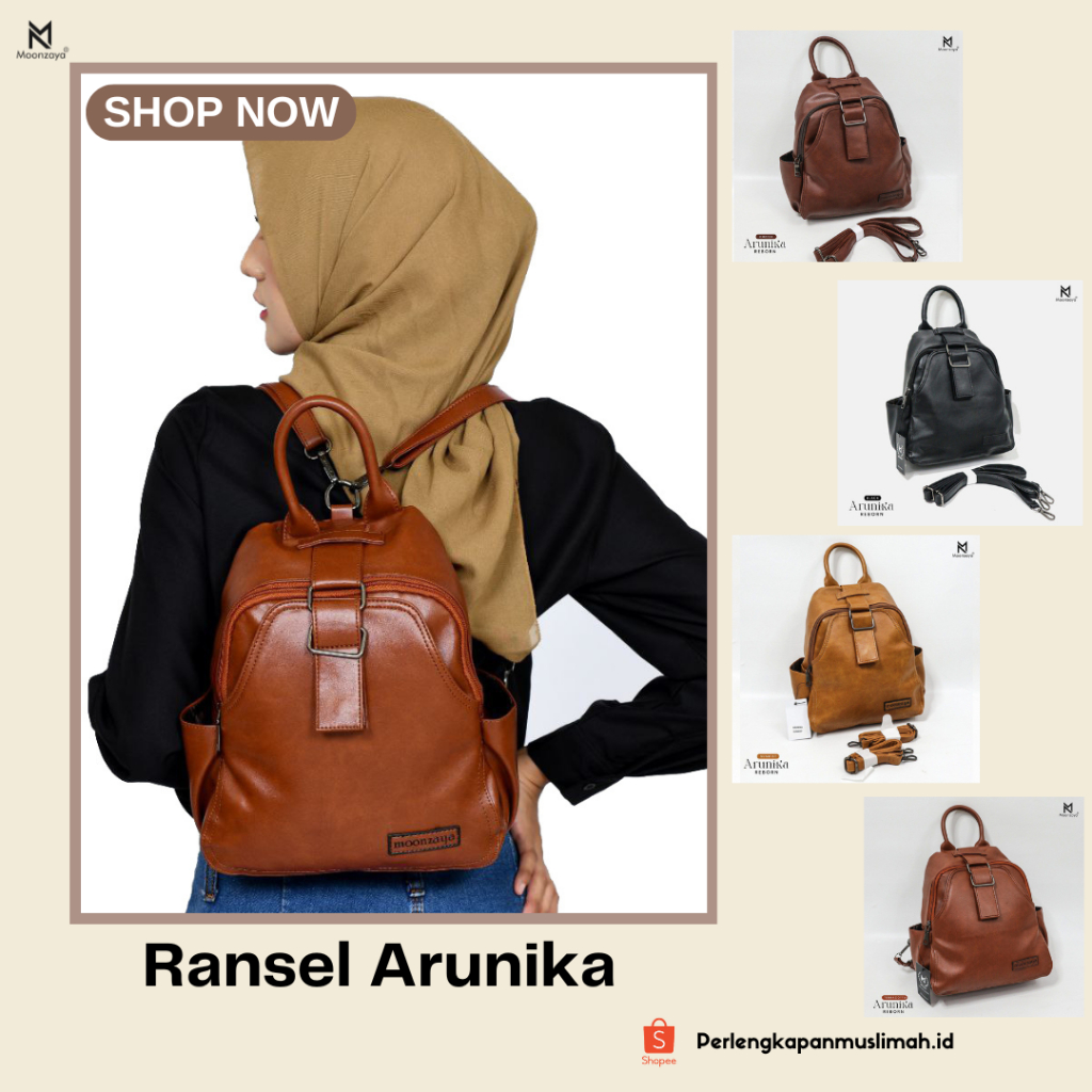 Arunika Backpack Tas Ransel Wanita Stylis Dengan Tali Lepas Pasang Original Moonzaya