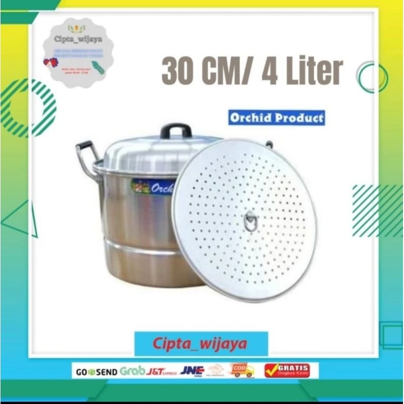 ORCHID Panci Langseng 30 CM Kukus Nasi Serbaguna Almunium Dandang Steamer Dapur Kitchenware 4 Liter