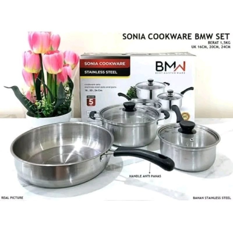 PANCI SONIC COOKWARE SET BMW STAINLESS STEEL panci set anti karat panci set serbaguna panci set rebu