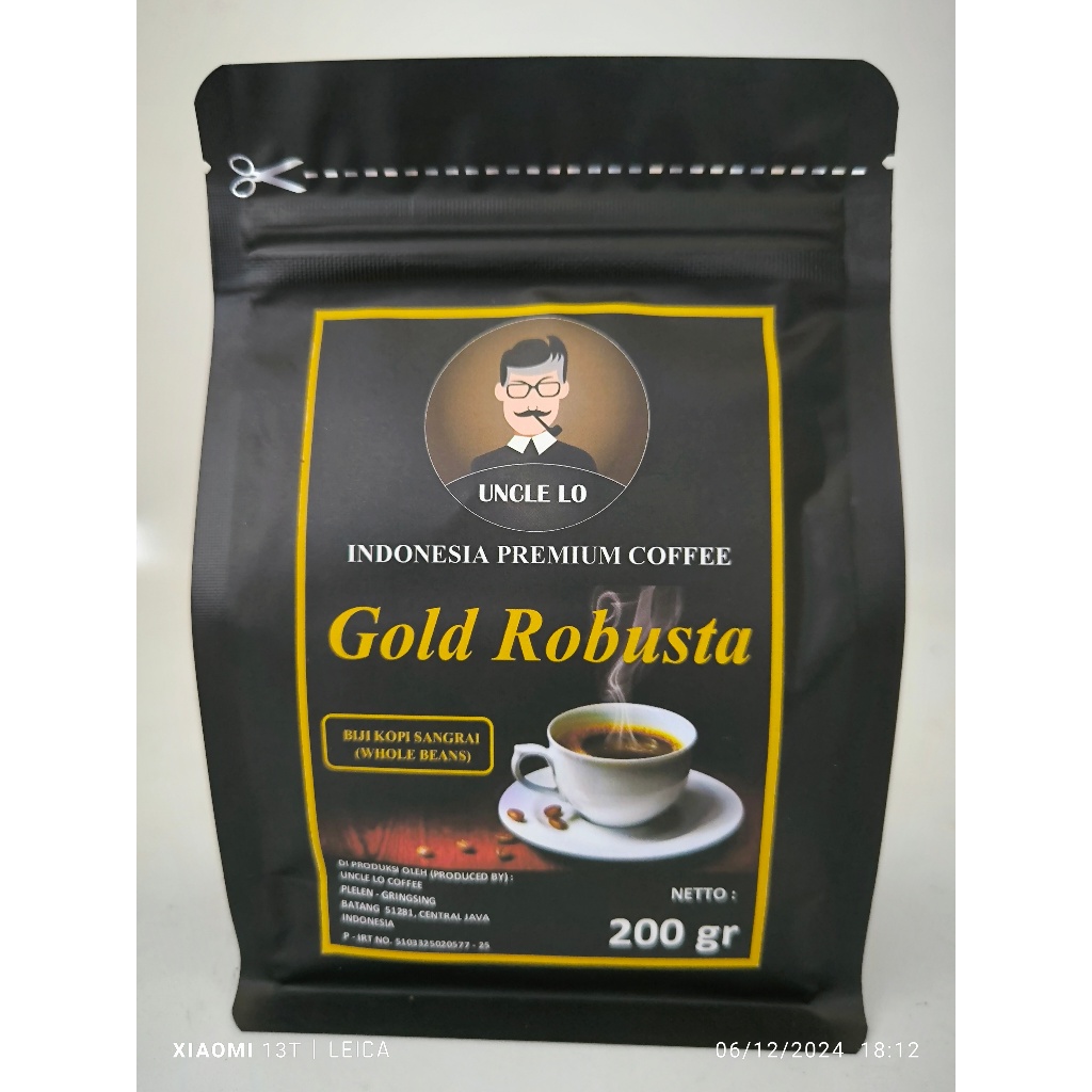 

ROAST BEANS BIJI KOPI SANGRAI "GOLD ROBUSTA" UNCLE LO - 200 gr