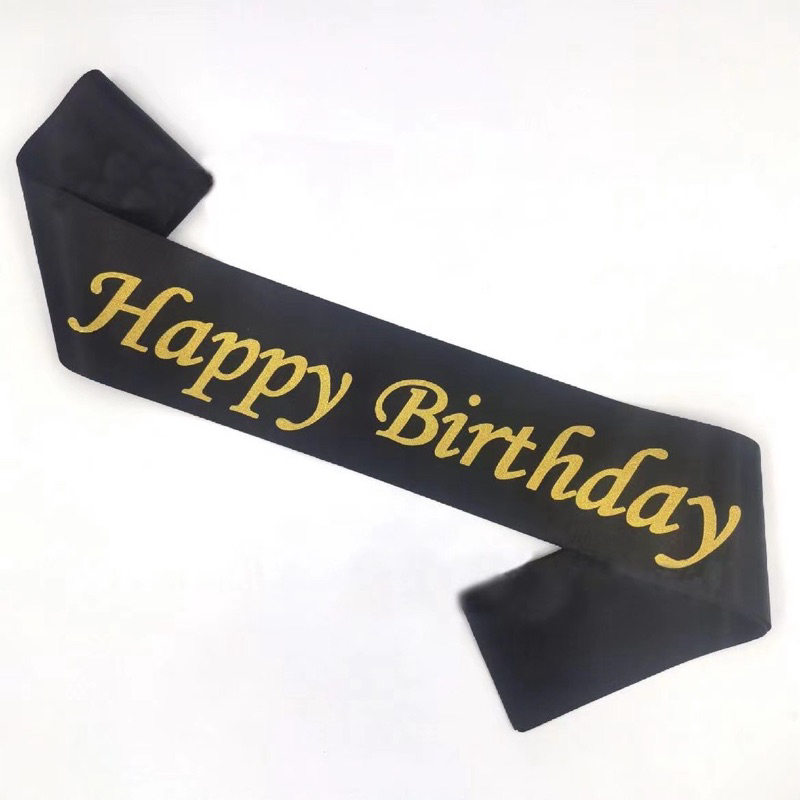 Selempang Happy Birthday SABLON / biru hitam pink fanta blue gold black perlengkapan / dekorasi ulan