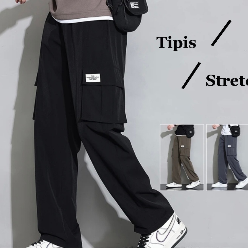 Super celana cargo panjang pria korean style stretch standar straight tipis celana kulot cowok kasua