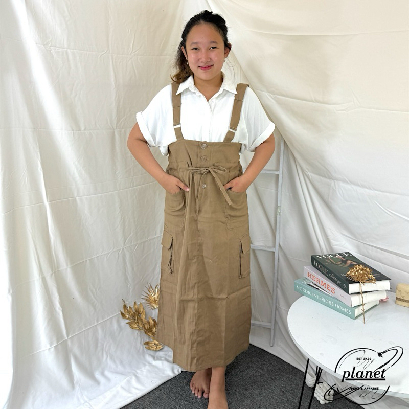 OVERALL DRESS WANITA OUTER PANJANG OVERALL KOREAN STYLE WANITA HIJAB JUMPSUIT OVERALL KATUN TWILL NA