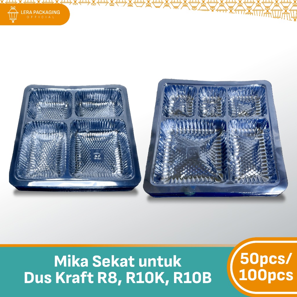 [50 & 100pcs] Mika Sekat Dus Nasi Bening ukuran 18x18 20x20 22x22/Mika Kotak Nasi Sekat 4 Sekat 5