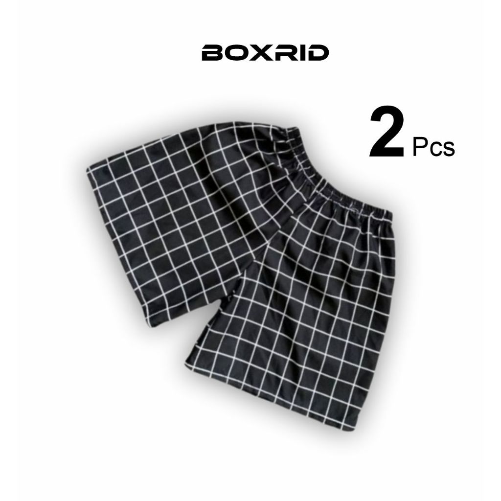 Boxr_id Celana Pendek Pria Motif Kotak Short Pants Square 2 PCS