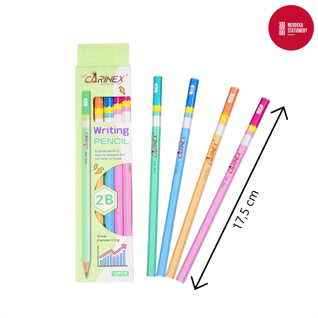 

(ISI 12)Pensil/Pencil Batang Ujian/Ulangan 2B Carinex Fancy Warna-warni CNX-903 For Computer Panjang 17,5 cm