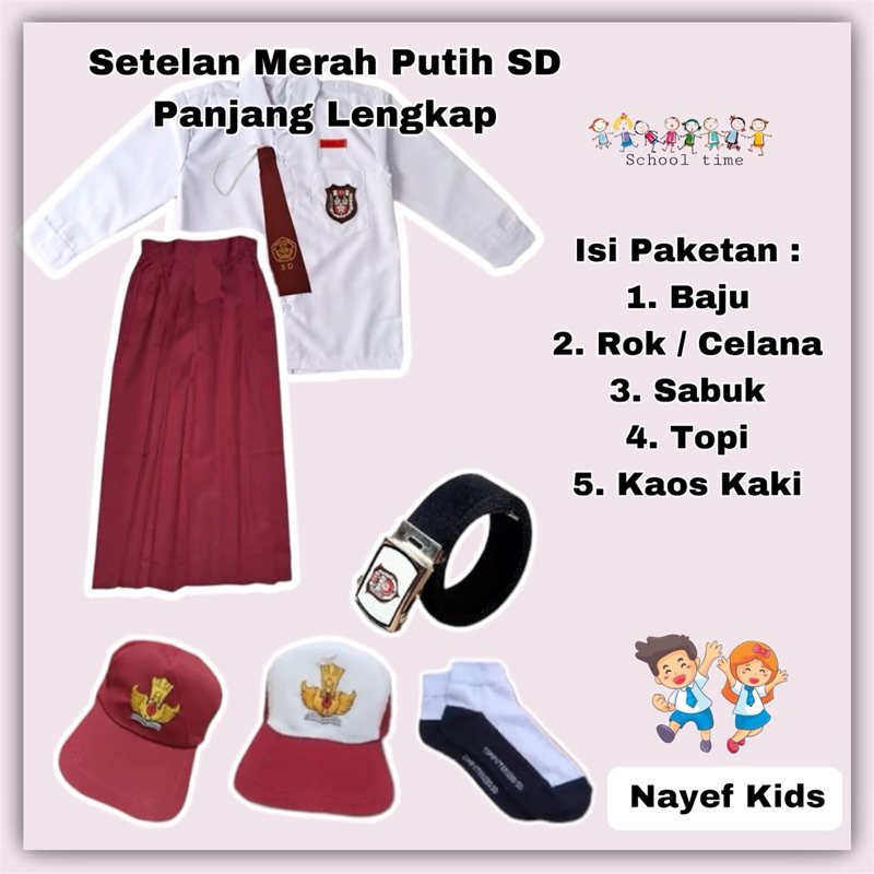 Setelan seragam sekolah SD perempuan, setelan seragam sekolah SD laki-laki baju sekolah SD lengan pa