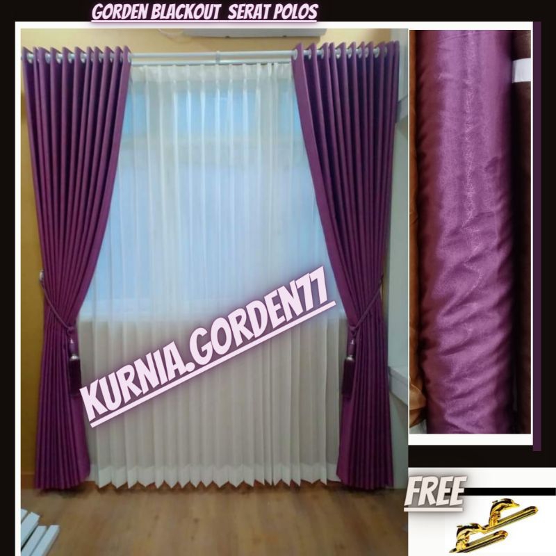 Gorden Jendela Pintu Blackout  Import Polos Warna Ungu 6gelombang T250