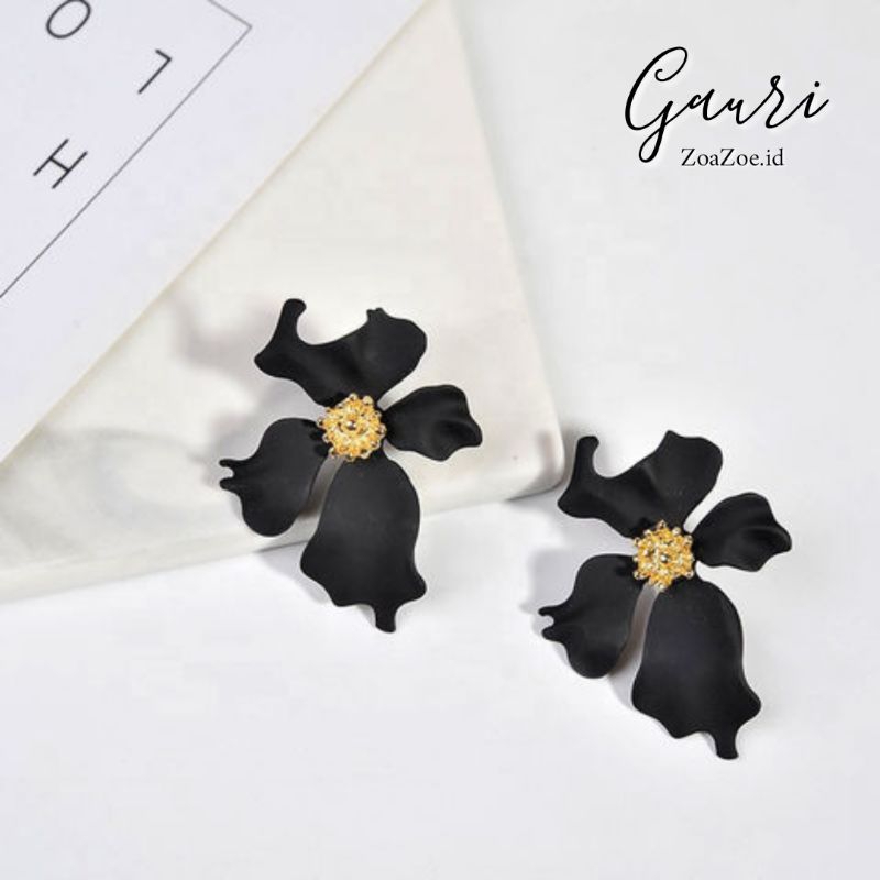 ZoaZoe.id | ANTING - Gauri Earrings / Anting Korea / Anting Bunga Hitam / Anting Pesta