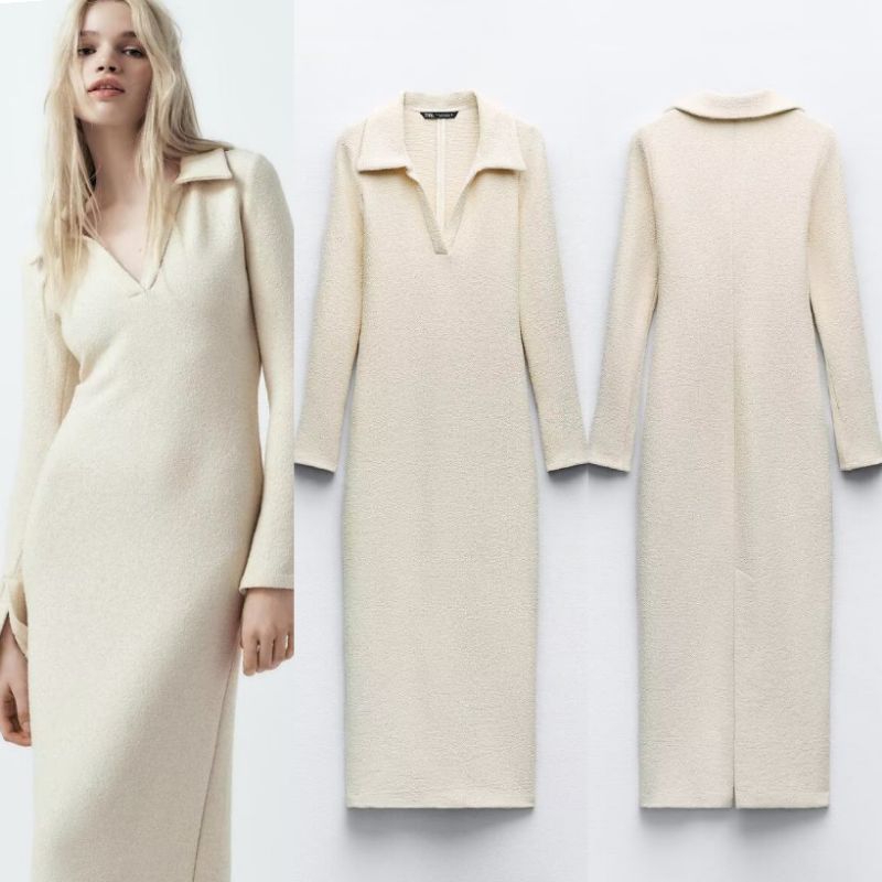 White Autumn Midi Dress Tweed 74985