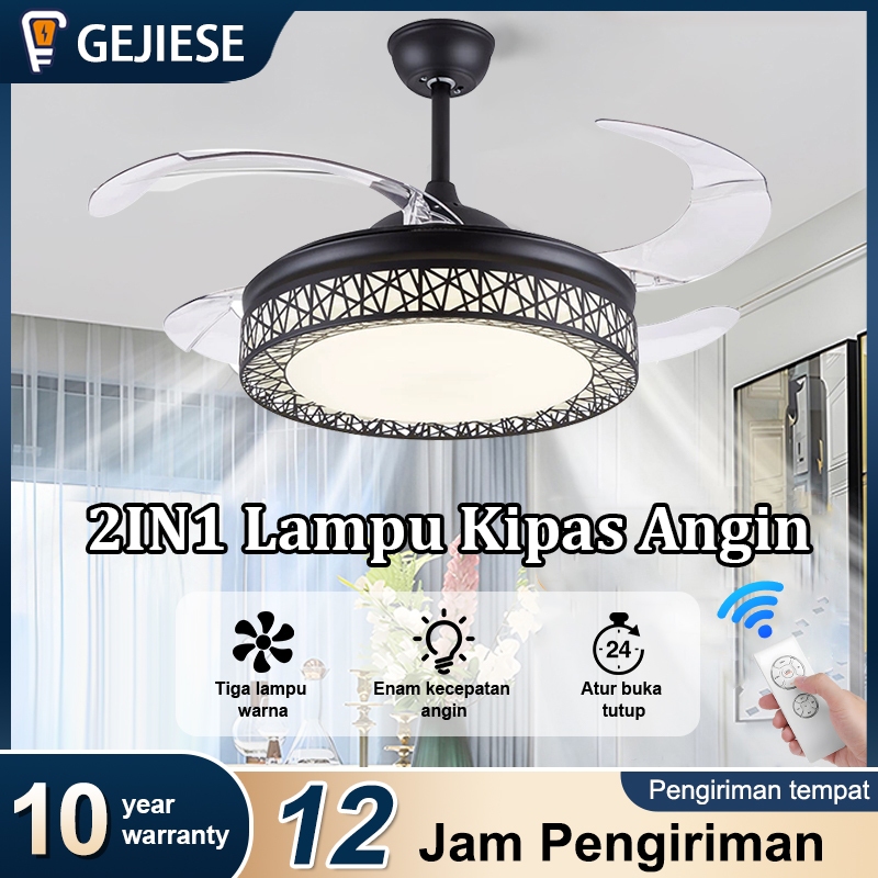 COD Lampu kipas Lampu kipas angin gantung plafon tiga warna Lampu kipas enam kecepatan dengan Lampu 