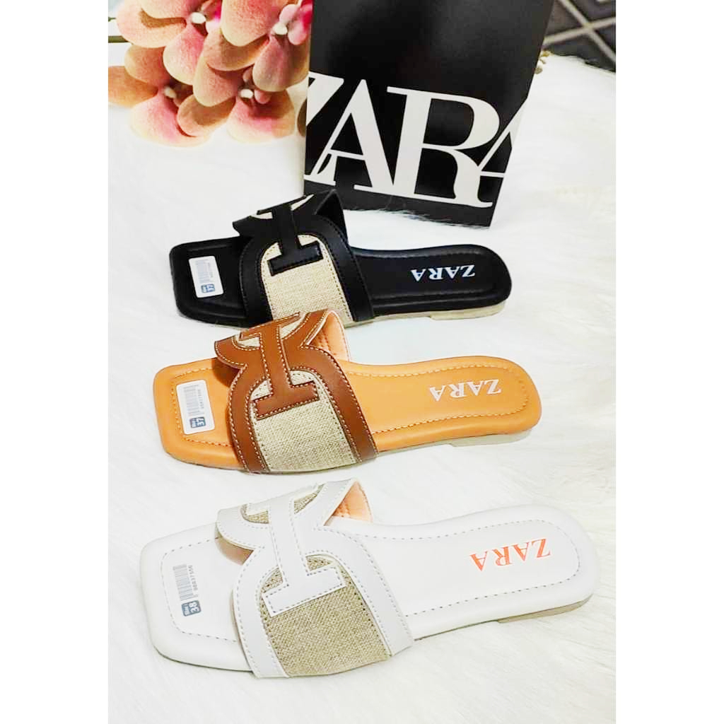 PROMO SANDAL SELOP ZARA FLAT H KOMBI JEANS WANITA KEKINIAN KOREAN STYLE