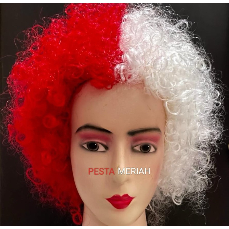 WIG MERAH PUTIH / WIG SUPORTER BOLA INDONESIA  / WIG 17 AGUSTUSAN / WIG CARNAVAL / RAMBUT PALSU MERA