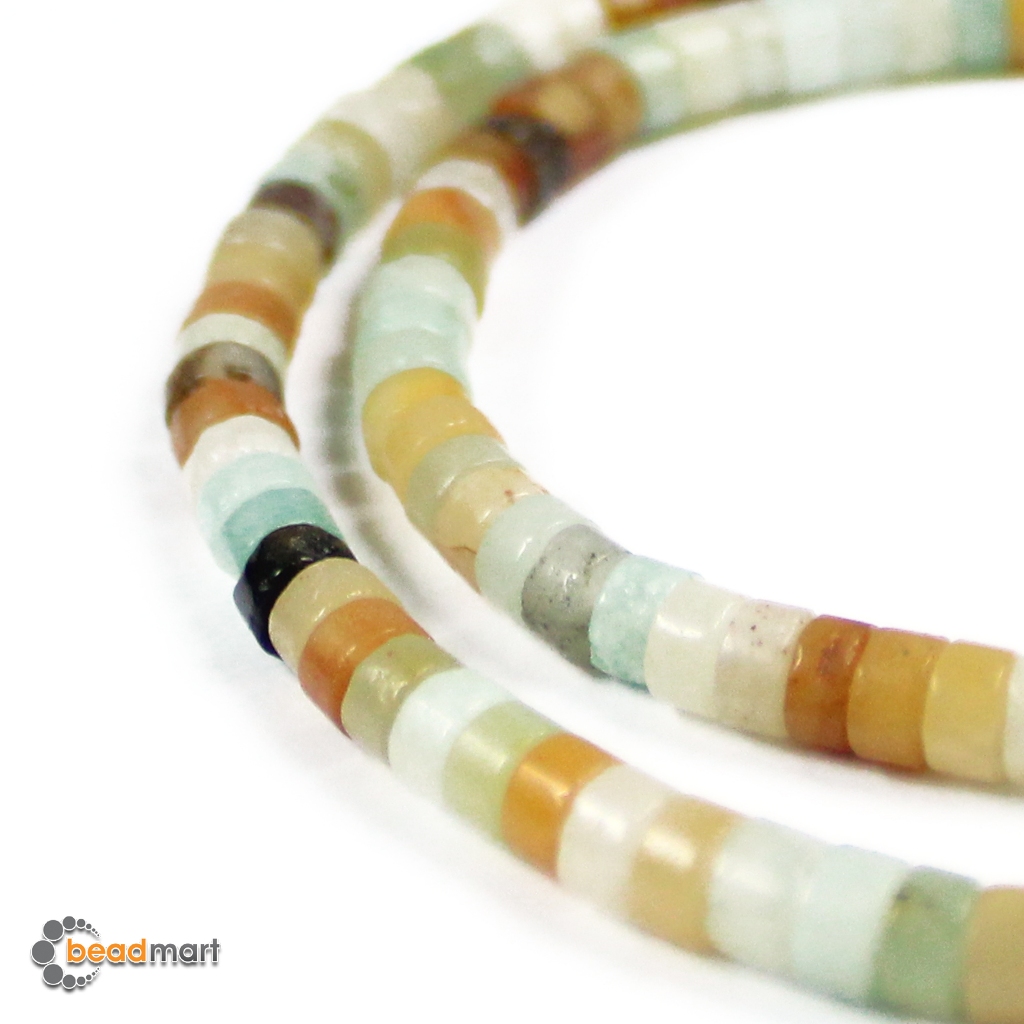 Manik Batu Alam, Heishi, 3/5mm, Amazonite, 1 Renteng, Bahan Aksesoris