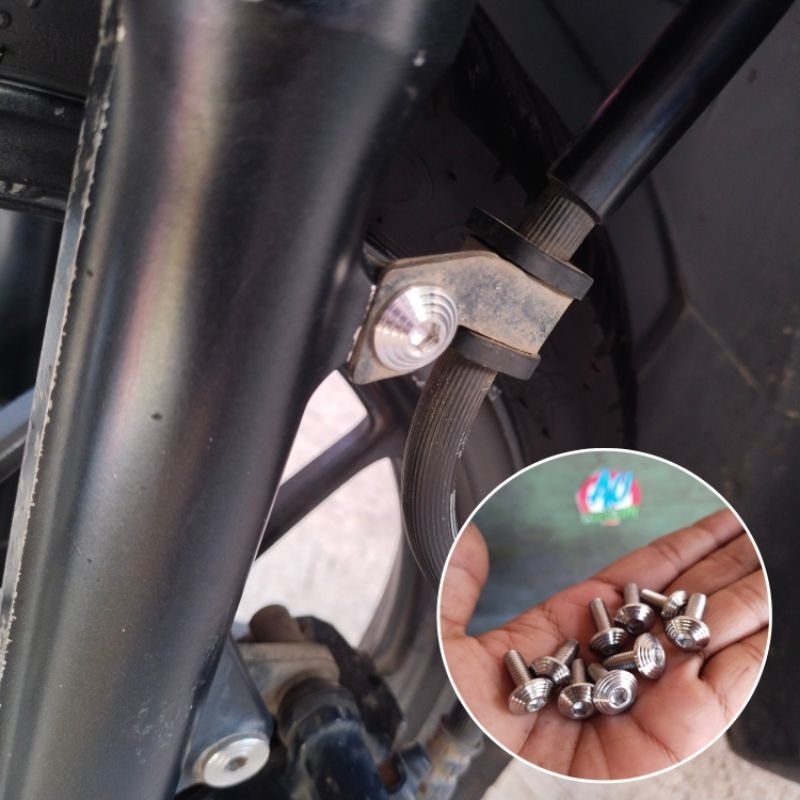 Baut selang rem depan, belakang baut klem clamp selang rem L stainless custom handmade