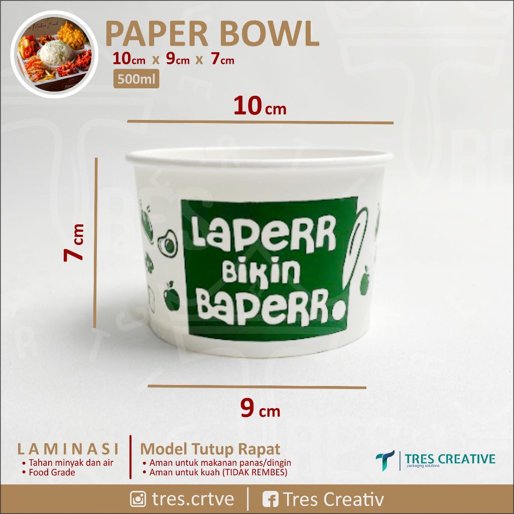Paper Bowl 500 ml / Mangkok Kertas / Rice Bowl Paper 500 ml full print