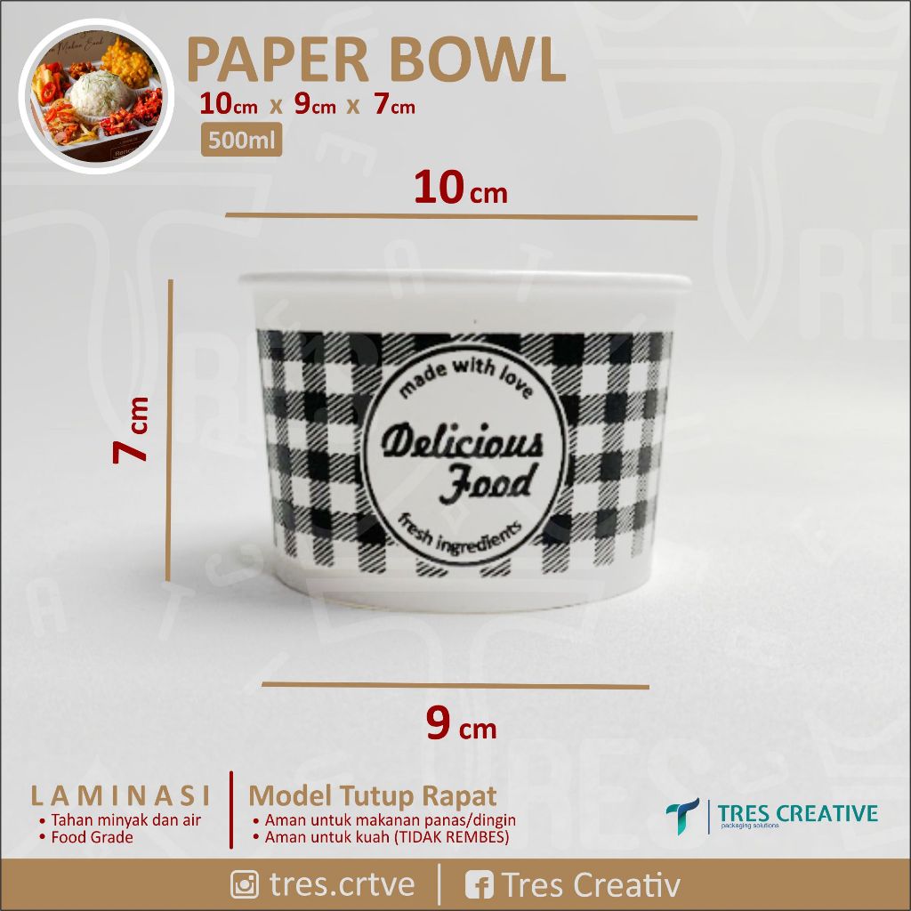 Paper Bowl 500 ml / Mangkok Kertas / Rice Bowl Paper 500 ml full print