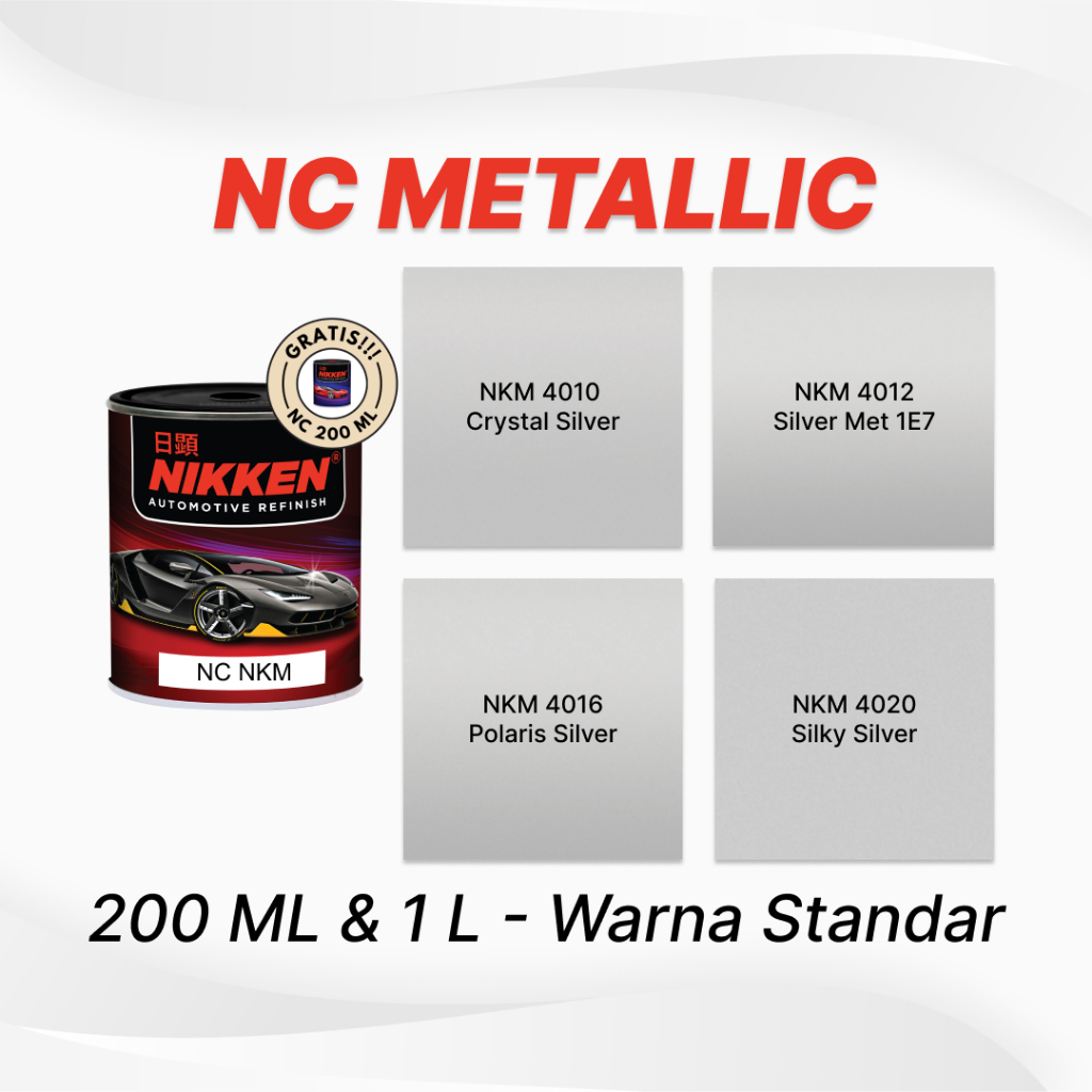 NIKKEN NKM NC Metallic - Warna Standar - Cat Duco Mobil Motor Kayu Besi -  Crystal Silver  /  Silver