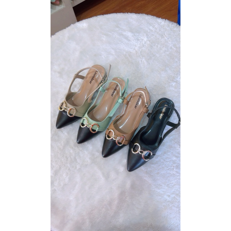 Louisdear Sepatu wanita flat shoes 402 tali belakang bahan kulit Dove