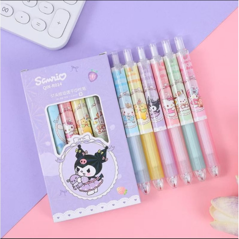 

6 Pcs Pulpen Gel Mekanik 0.5MM Motif Sanrio / Pulpen Gel