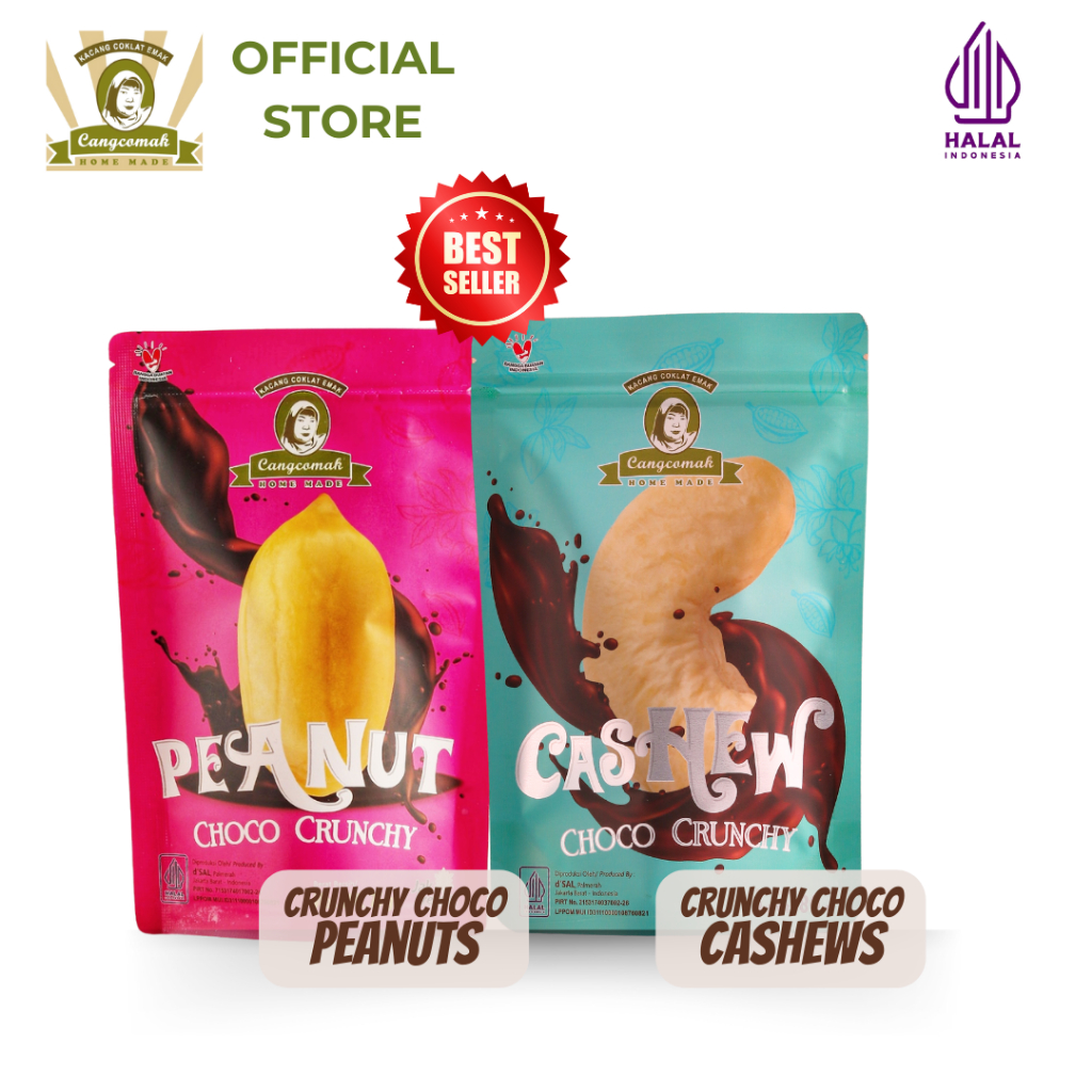 

Cangcomak Kacang Coklat Crunchy Choco - Paket Bundling Kacang Tanah 100gr dan Mede 80 gr - Kacang Cashews Cokelat Panggang Murah