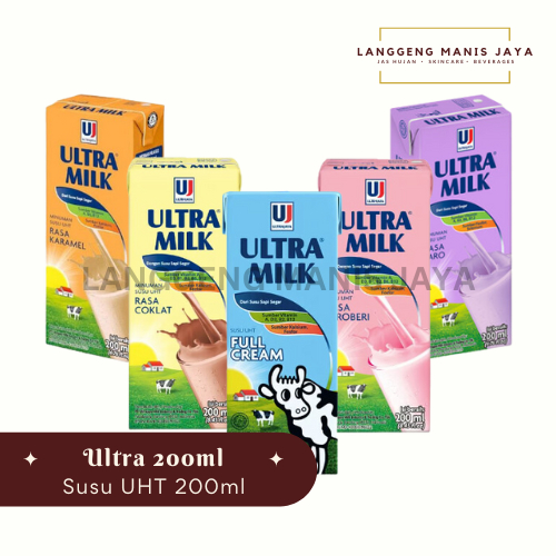 

Ultra Milk Susu UHT 200ml Cokelat Stroberi Full Cream Karamel Taro isi 6pcs