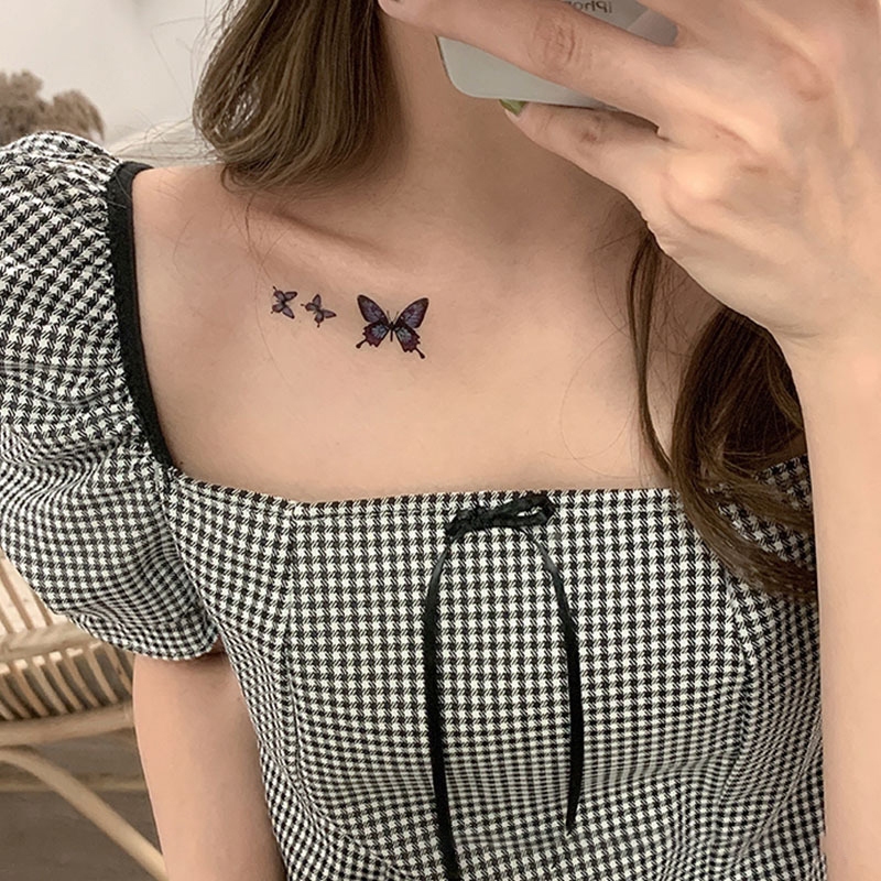 COD Kupu-kupu Biru Temporary Tattoo Waterproof Korea Fashion Tangan Dan Klavikula Wanita Stiker Tato