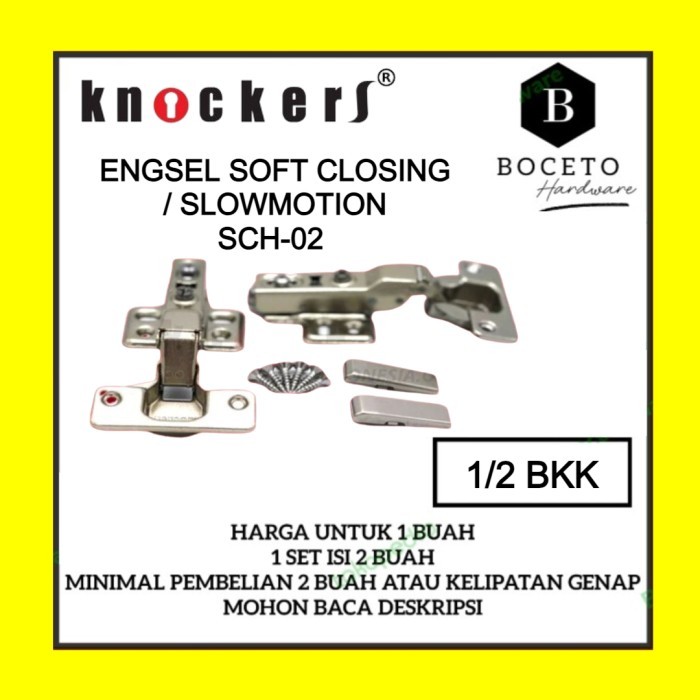 Engsel Sendok KNOCKERS Anti Karat / Engsel Lemari Knockers SCH-02 Soft Closing / Slowmotion (Set Bun