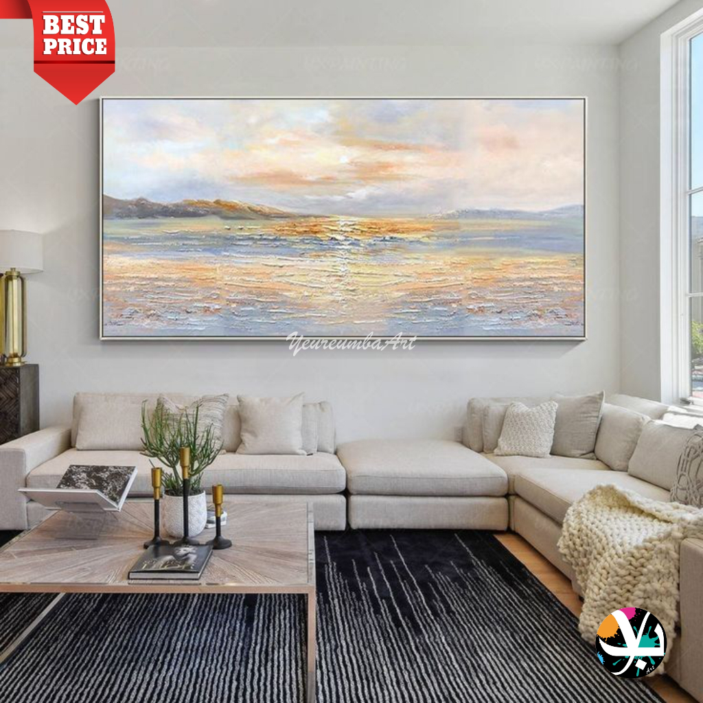 LUKISAN SENJA AESTETIC - LUKISAN KANVAS LAUT DENGAN SENJA LUKISAN ASBTRAK SENJA