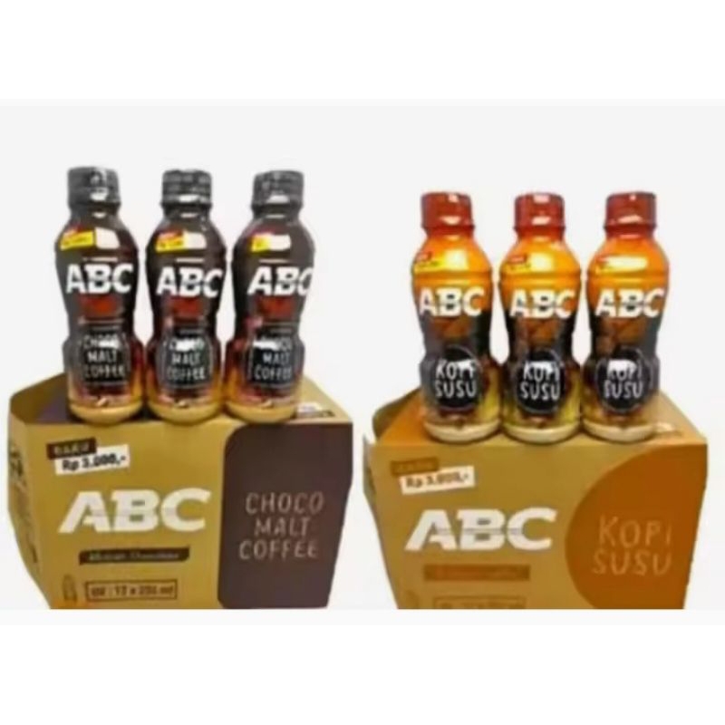 

Kopi ABC choco malt& coffe susu botol 200ml isi 12botoldan 1dus24botol