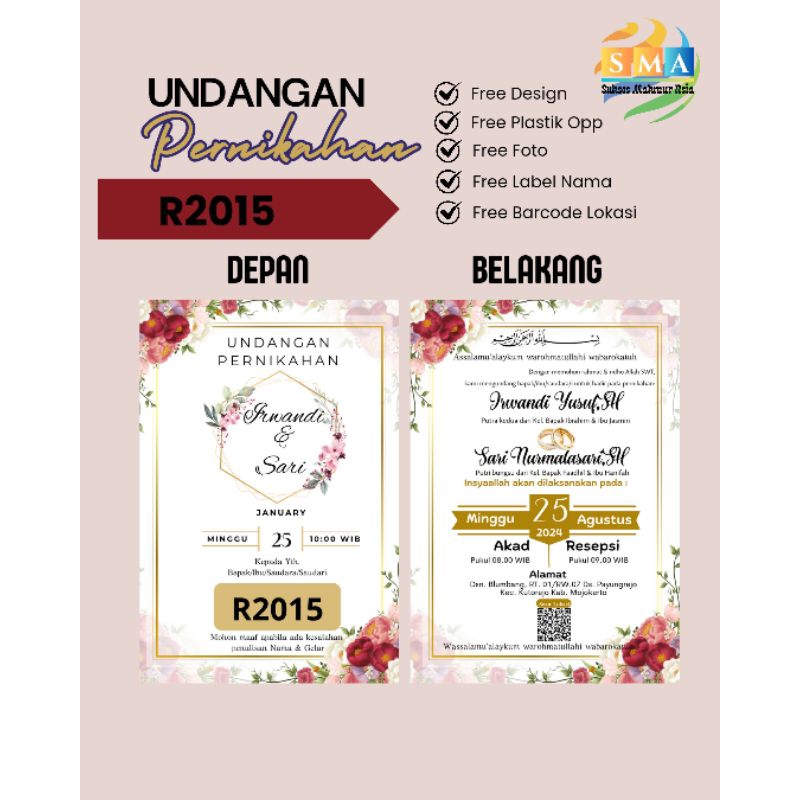 Undangan bolak balik custom invitation wedding pernikahan walimatul elegan rustic astetic simple ele