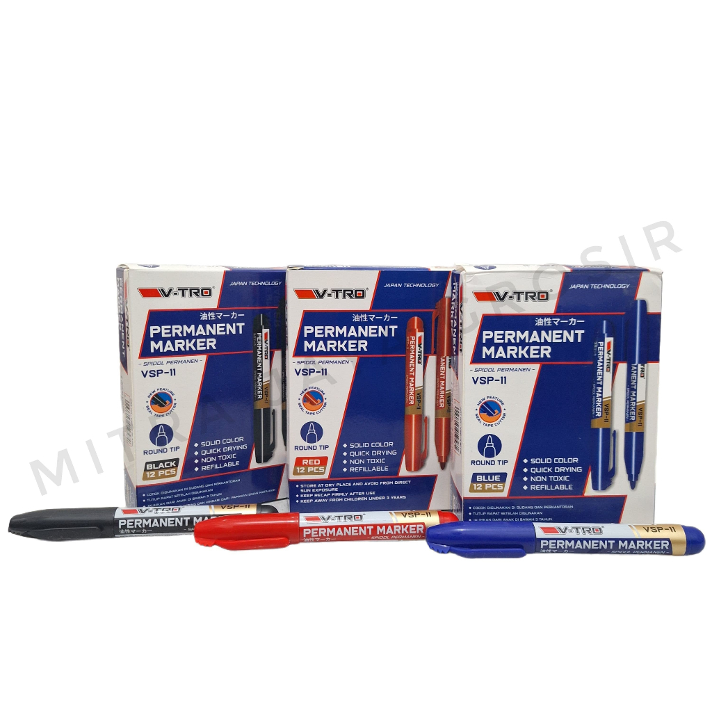 

1 Pak Isi 12 Pcs Spidol Warna Permanen V - TRO / Spidol V-TRO Permanent Marker VSP - 11