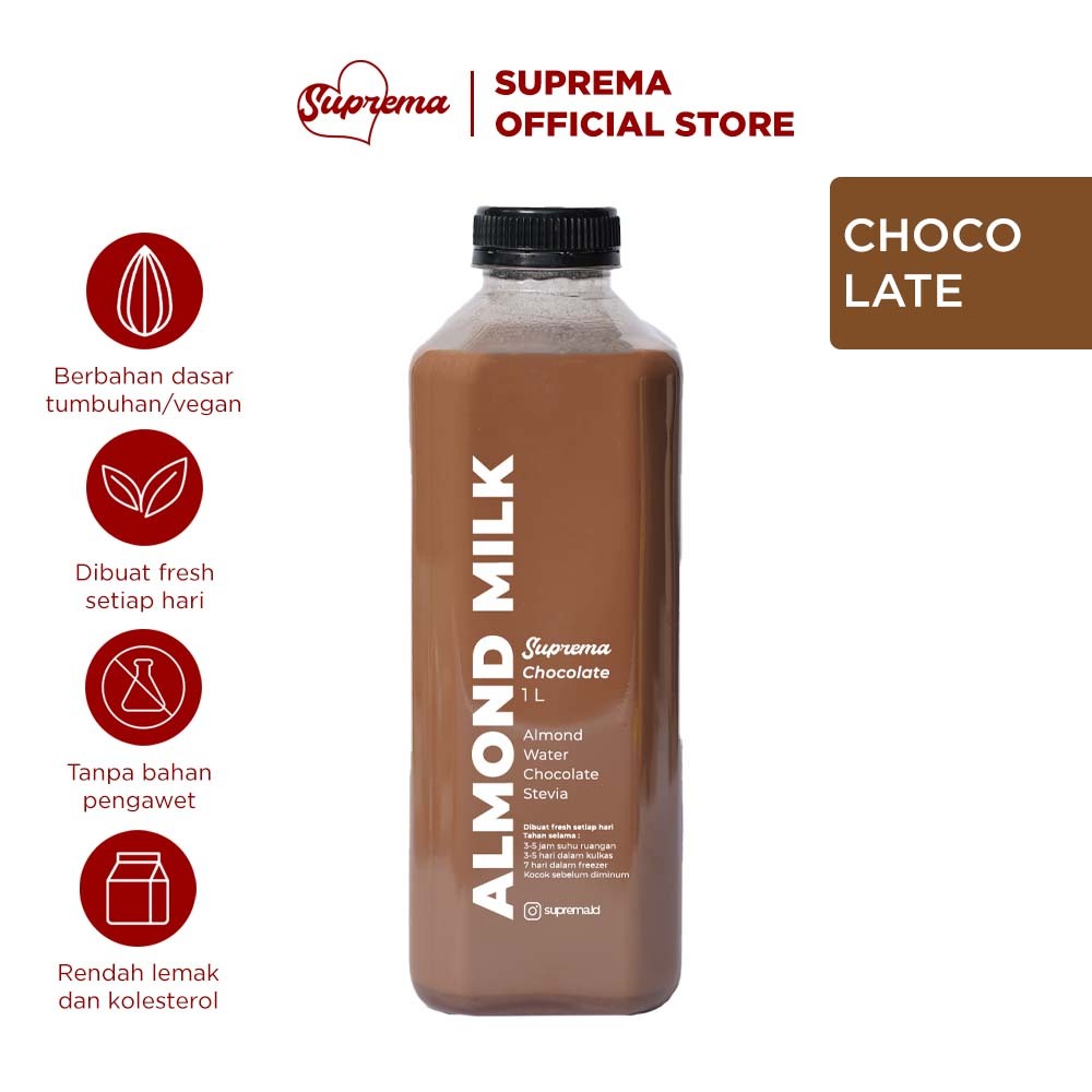 

Suprema Almond Milk - Choco 1 Liter | Susu Almond Diet Pelangsing Rasa Coklat Chocolate Roasted Almond Palembang ASI Booster Pelancar Asi Vegan