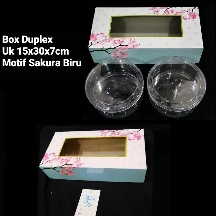 

( 5 pcs ) Box Motif Sakura Biru Ukuran 15x30x7 cm Dus Kotak Packaging Kue Kering Muat 2 Toples 500gr