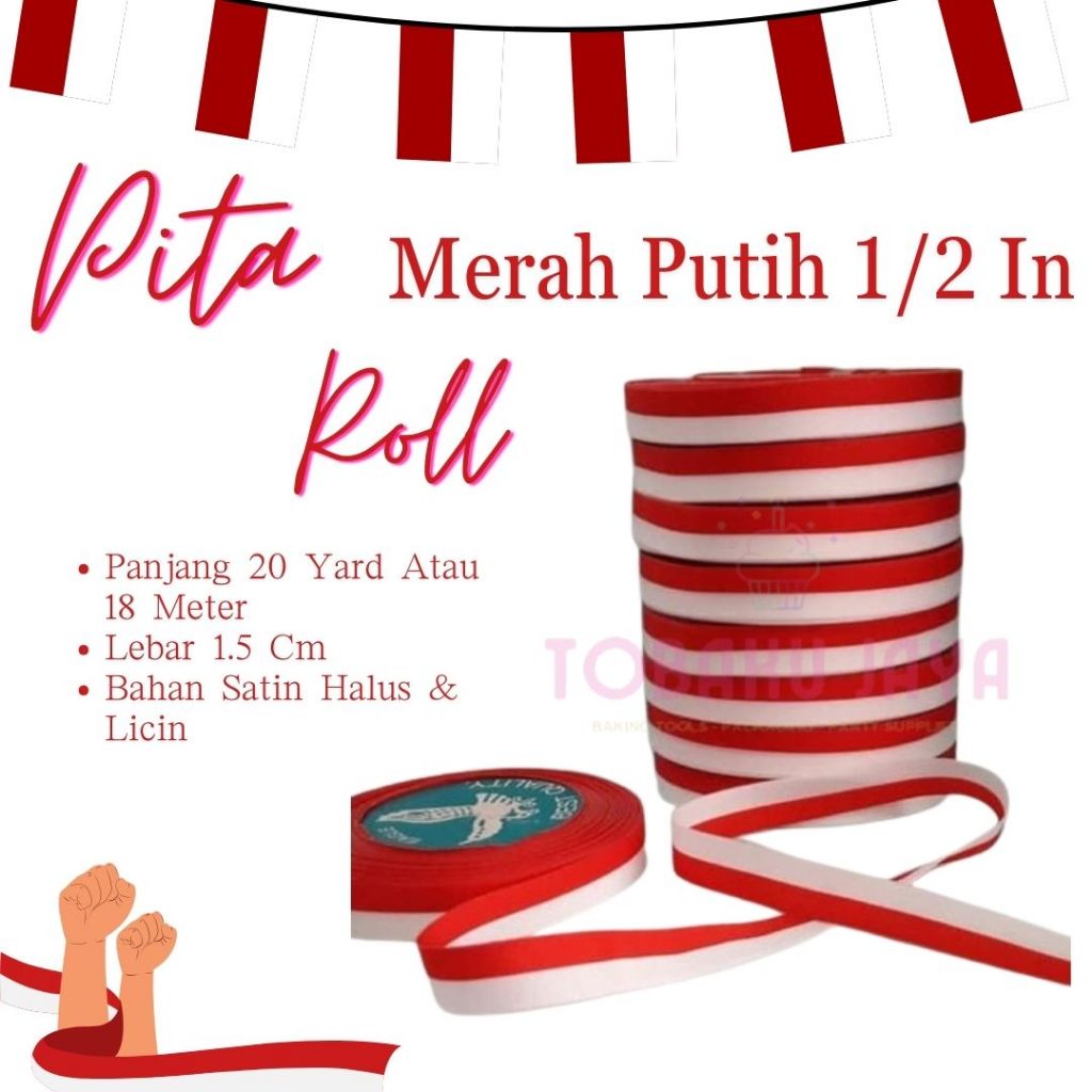 

Pita Satin Merah Putih 1/2 Inch - Pita Kain Satin Merah Putih - Pita HUT RI - Pita Saten Roll Merah Putih 1/2 Inch