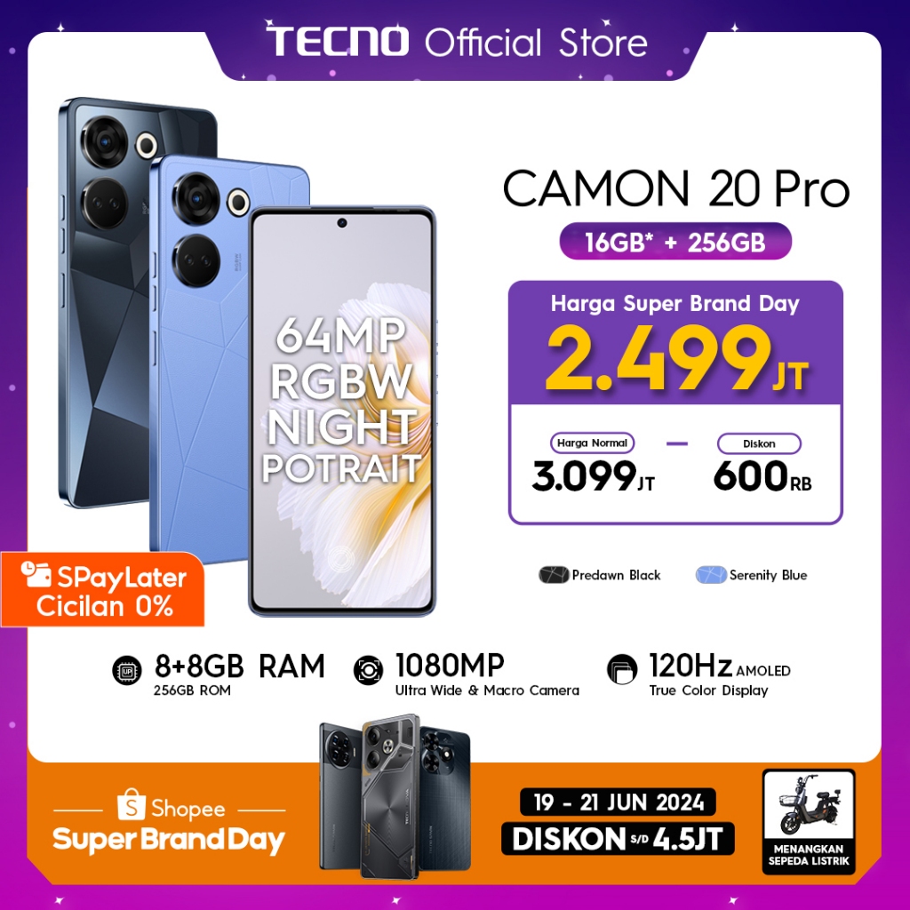 TECNO CAMON 20 Pro 5G – 64MP+RGBW, 32MP AI Shining Selfie, MTK D8050 5G / Helio G99, 8+8GB*+256GB, 5000mAh + 33watt, Android 13, Garansi 12+1 Bulan-1