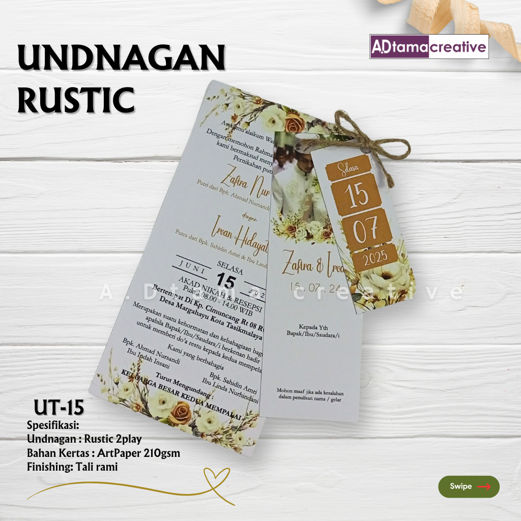 Undangan Tali Rami 15 / Undangan Pernikahan / Undangan elegan, Simple dan kekinian / Undangan Cetak 