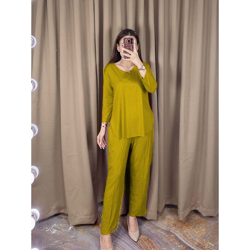 Ruk SET Setelan Jumbo Wanita Lengan 7/8 - One Set Wanita Celana Panjang Atasan Oversize - Spandeks