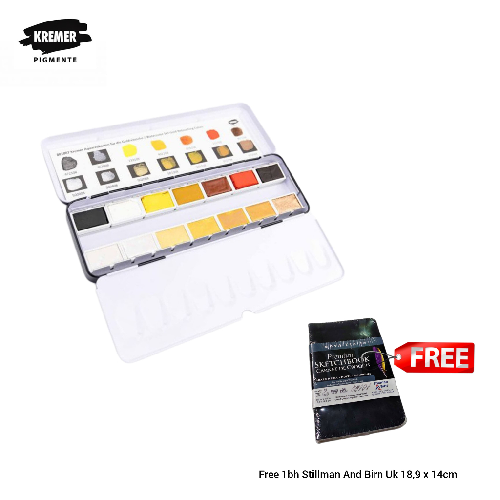 

HOLIDAY SALE!! KREMER WATERCOLOR SET GOLD RETOUCHING COLORS FREE STILLMAN & BIRN 8.9X14CM RANDOM